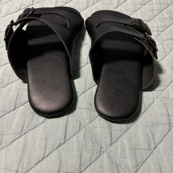 Ahinsa Comfort Slip-on Sandals Black Vegan Leather Buckle Sandals - Picture 4 of 9